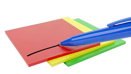 Blue pen drawing line on stack of colorful sticky notes