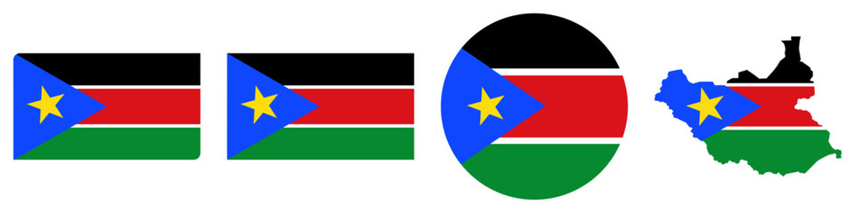 south sudan circular flag, south sudan rectangular flag, south sudan map flag flat icon