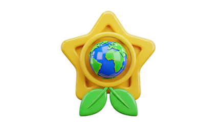 3D Icon: Star with Earth and Leaves