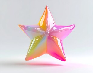 Iridescent, five-pointed star floats against white backdrop, vibrant colors