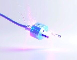 Close-up of glowing electric plug with sparks, on white background