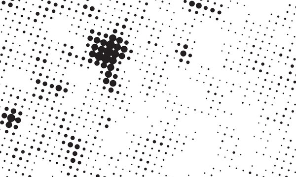 Creative black and white halftone pattern with random dot clusters.
