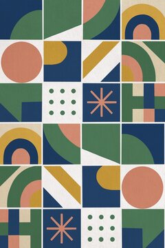 Colorful geometric graphic with abstract forms and modular layout