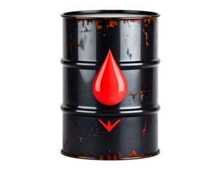 Oil Barrel with Red Drop and Down Arrow, on White Background