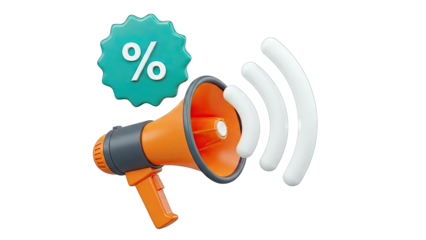 Megaphone and Percentage Sign with Sound Waves