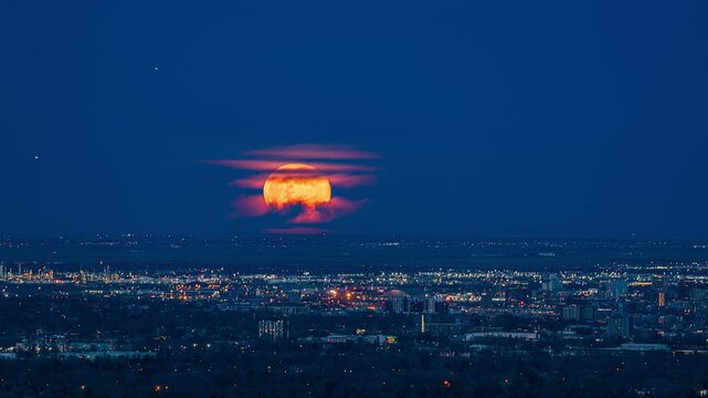 Full Wolf Moon Rising Over Denver, Colorado Night Timelapse