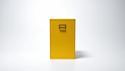 Minimalist Yellow Metal Box on White Background for Storage.