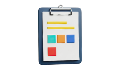 Clipboard with colorful 3D chart elements
