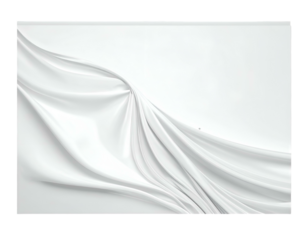Flowing white fabric drapes across a light background, creating soft folds