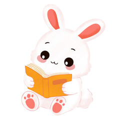 Cartoon Rabbit Reading Book Illustration
