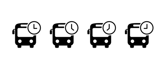 Bus time icon set in flat style. Public transportation schedule and departure symbol
