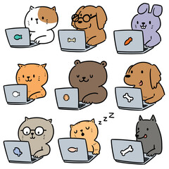 vector set of animal office worker
