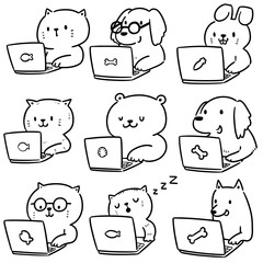 vector set of animal office worker