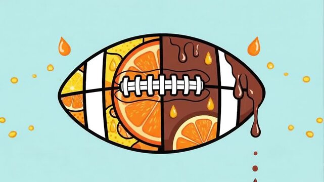 Abstract american football composition with citrus and chocolate elements