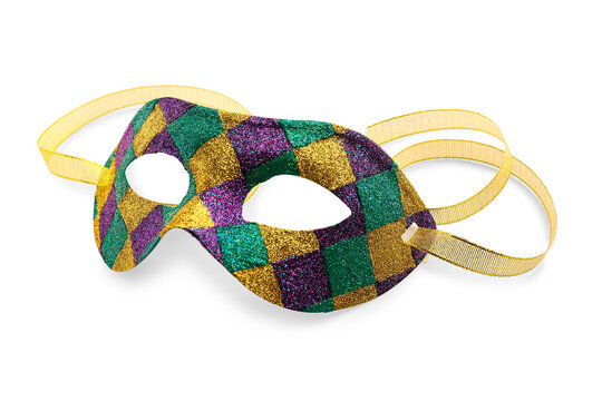 Colorful carnival mask for Mardi Gras celebration on white background