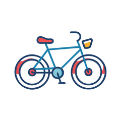Fototapeta premium Minimalist blue bicycle vector icon with red seat and yellow headlight, perfect for eco-friendly transport, healthy lifestyle, and outdoor activity designs.