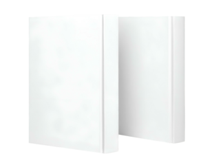 Two white book spines, upright, against a black background