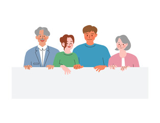 people holding blank banner