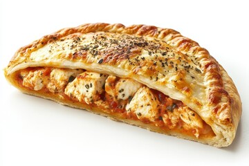Delicious calzone pie filled with mozzarella cheese and tender chicken breast ready to be enjoyed
