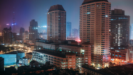 Fototapeta premium Shanghai night cityscape with elevated highway lights