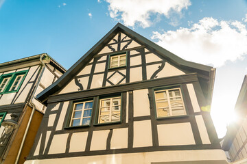 Historic half timbered house in Koenigswinter town on a sunny summer day