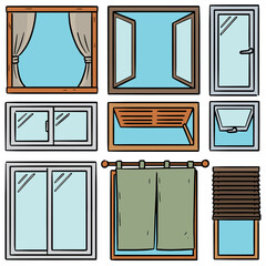 vector set of window cartoon