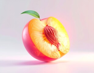 A cross-section of a peach, highlighting the stone and flesh