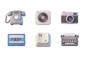 Cute 3D Retro Technology and Vintage Objects