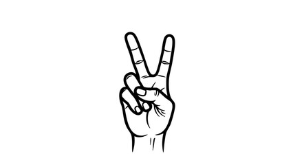 Obraz premium A hand displays the iconic peace gesture, formed with the index and middle fingers. The hand is shown in a line drawing, emphasizing simplicity and universal recognition