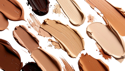 Close-up of foundation swatches, various skin tones, against black
