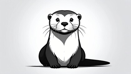 Monochrome Otter Illustration - A Charming Wildlife Portrait in Black and White.