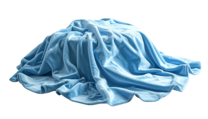 Light blue cloth draped over a rounded form, set against a black backdrop