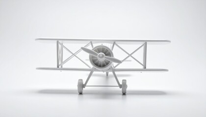 Monochrome Toy Biplane on White Background - A Nostalgic Aviation Image.