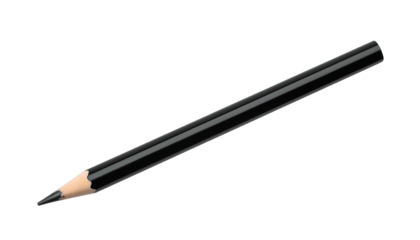Isolated black pencil with a sharp tip, resting against a black backdrop