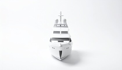 Monochrome Yacht Model on White Background, Front View.