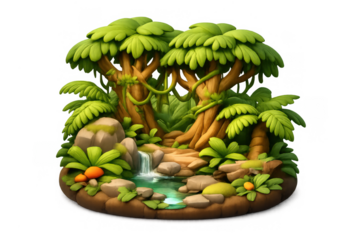 Daintree forest icon with lush trees and waterfall for nature theme design