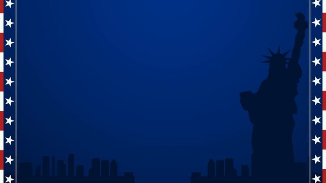 Patriotic Video Thumbnail with Statue of Liberty Silhouette and American Flag Elements. copyspace