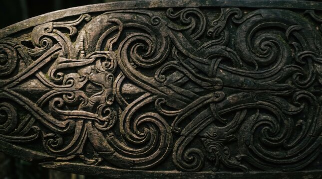 Traditional Dayak dragon motif carved on wooden surface