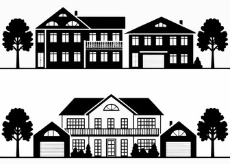Modern suburban homes with garages and trees