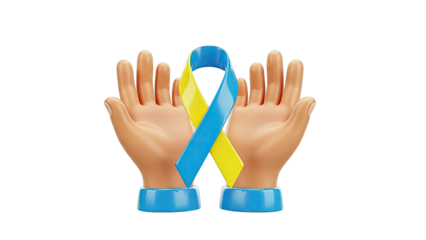 Hands Holding Ukrainian Ribbon