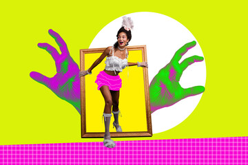 Trend artwork collage template composite sketch of young woman wig aristocracy fashion vintage...