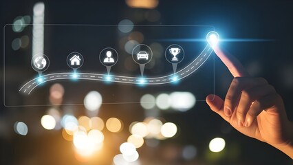 Holographic image projection technology concept with human interaction