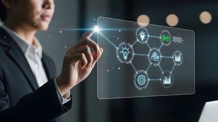 Holographic image technology concept with business professional interaction