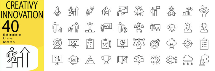 Creativity Innovation icon set. Editable stroke.	