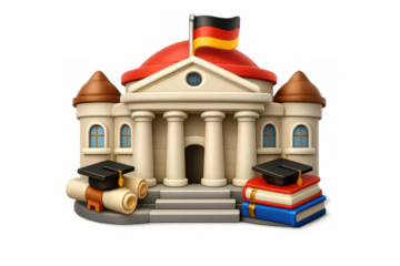 Playful university icon with diploma and graduation cap for educational design