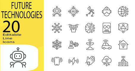 Future Technologies icon set. Editable stroke.	