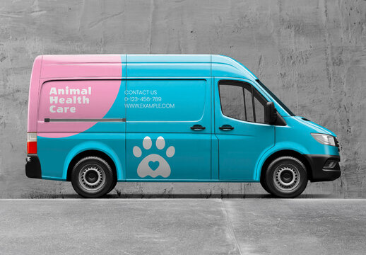 Colorful Veterinary Service Van Mockup PSD