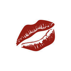 A vector illustration of a red lipstick kiss. A sensual imprint of female lips on a white background. The lips leave a distinctive mark, perfect for beauty and fashion imagery