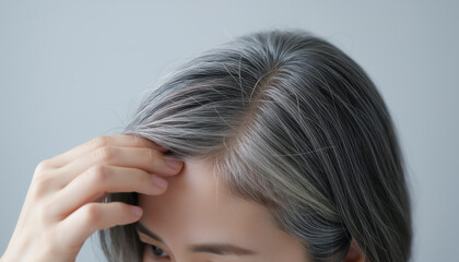 白髪が目立つ女性の頭髪 シルバーヘア