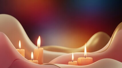 A serene arrangement of candles illuminating soft, abstract waves and creating a peaceful ambiance